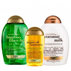 Ogx Bamboo Fiberfull, Coconut Milk E Marocco Penetrating Oil Kit - Shampoo + Condicionador + Óleo Kit Ogx Bamboo Fiberfull, Coconut Milk E Marocco Penetrating Oil Kit - Shampoo + Condicionador + Óleo Kit