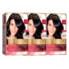 L'oréal Paris Coloração Imédia Excellence 1 Preto Kit - 3 Unidades Kit L'oréal Paris Coloração Imédia Excellence 1 Preto Kit - 3 Unidades Kit