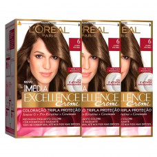 L'oréal Paris Coloração Imédia Excellence 6 Louro Escuro Kit - 3 Unidades Kit L'oréal Paris Coloração Imédia Excellence 6 Louro Escuro Kit - 3 Unidades Kit