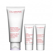 Clarins Perfect Hydratation Kit – Hidratante Corporal + Creme De Mãos + Esfoliante Corporal Kit