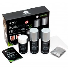 Kit Disfarce De Calvície + Spray Fixador + Shampoo Dexe Hair Fibers Castanho Médio