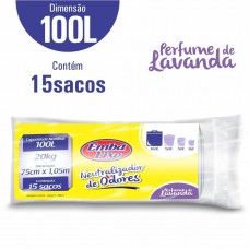 Saco Para Lixo Embalixo Neutralizador De Odores Lavanda - 100 Litros - C/ 15 Sacos