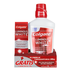 Enxaguante Bucal Colgate Luminous Whit 500ml Grátis Creme Dental Colgate Luminous White 90g