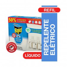 Inseticida Elétrico Raid Líquido 45 Noites 32,9ml Com 2 Refil 50 % De Desconto No 2º Refil