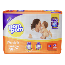 Fralda Descartável Infantil Pom Pom Protek Proteção De Mãe M Pacote 46 Unidades