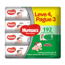 Lenços Umedecidos Huggies Max Clean Leve 4 Pague 3 - 192 Unidades