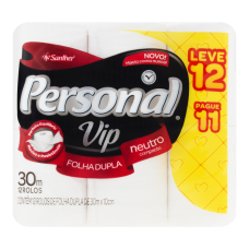 Papel Higiênico Folha Dupla Neutro Personal Vip Leve 12 Pague 11 Rolos De 30m Cada