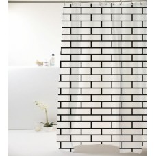 Cortina P/ Box Poliester 198x180cm Textura Tijolo Preto/branco Bella Casa Colorful