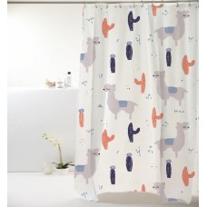 Cortina P/ Box Poliester 198x180cm Lhama Cinza/azul Bella Casa Colorful