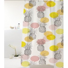 Cortina P/ Box Peva 180160cm Abacaxi/bolas Preto/amarelo Bella Casa Colorful