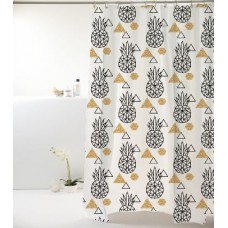 Cortina P/ Box Pvc 198x180cm Metalizada Abacaxi Preto/dourado Bella Casa Colorful